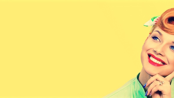Med thumb woman daydreaming yellow horizontal